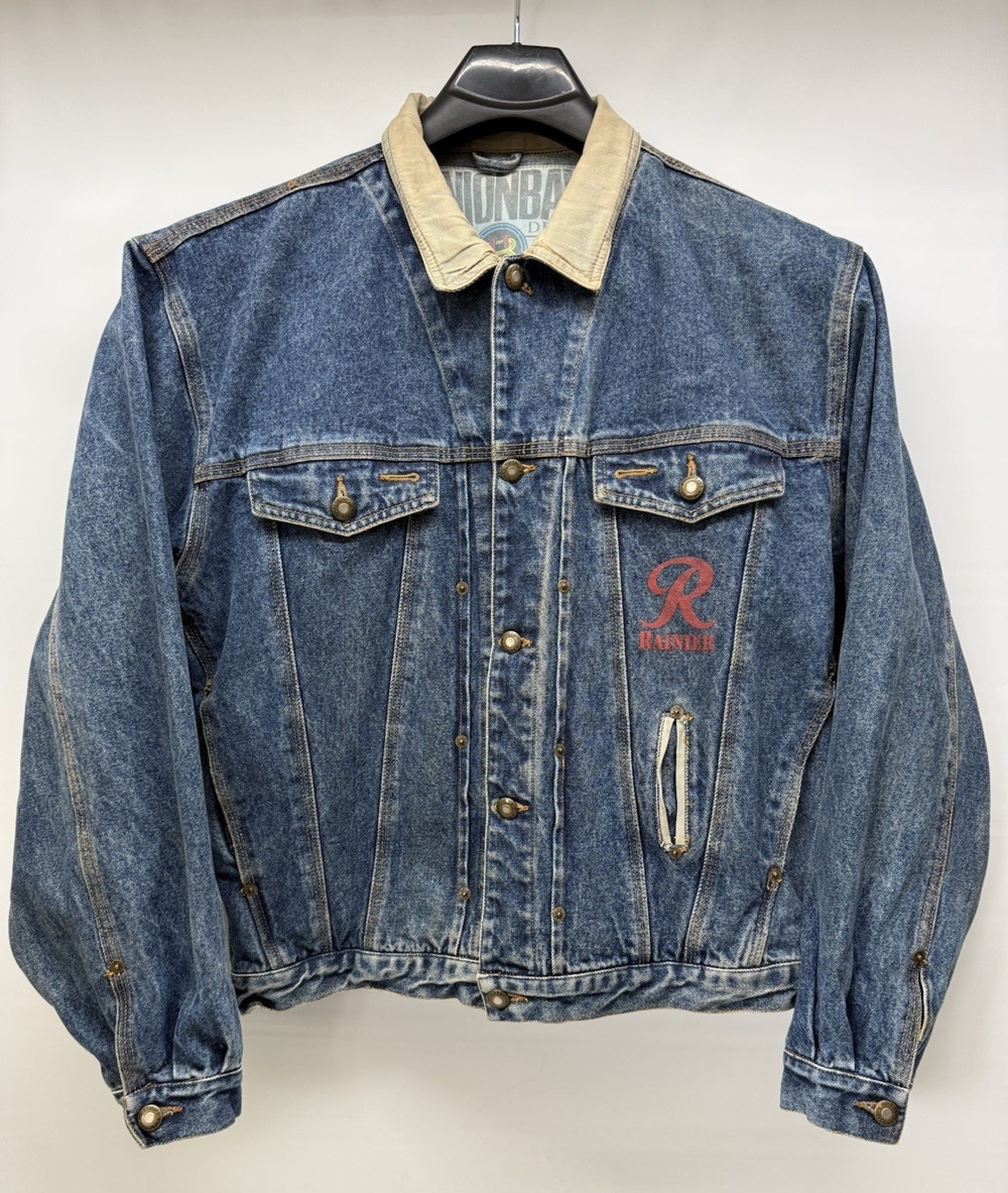 Vtg UNION BAY Denim Jean Jacket Mens Medium Rugged Wear Grunge Trucker Rainer